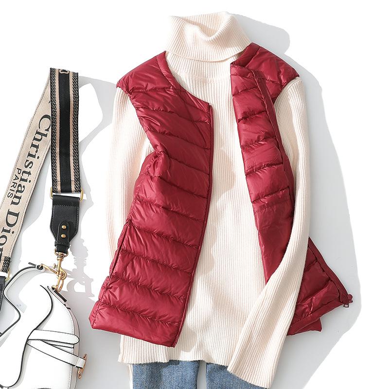 Women's Lightweight Sleeveless Down Vest: Short Round Neck, Autumn/Winter, Plus Size.