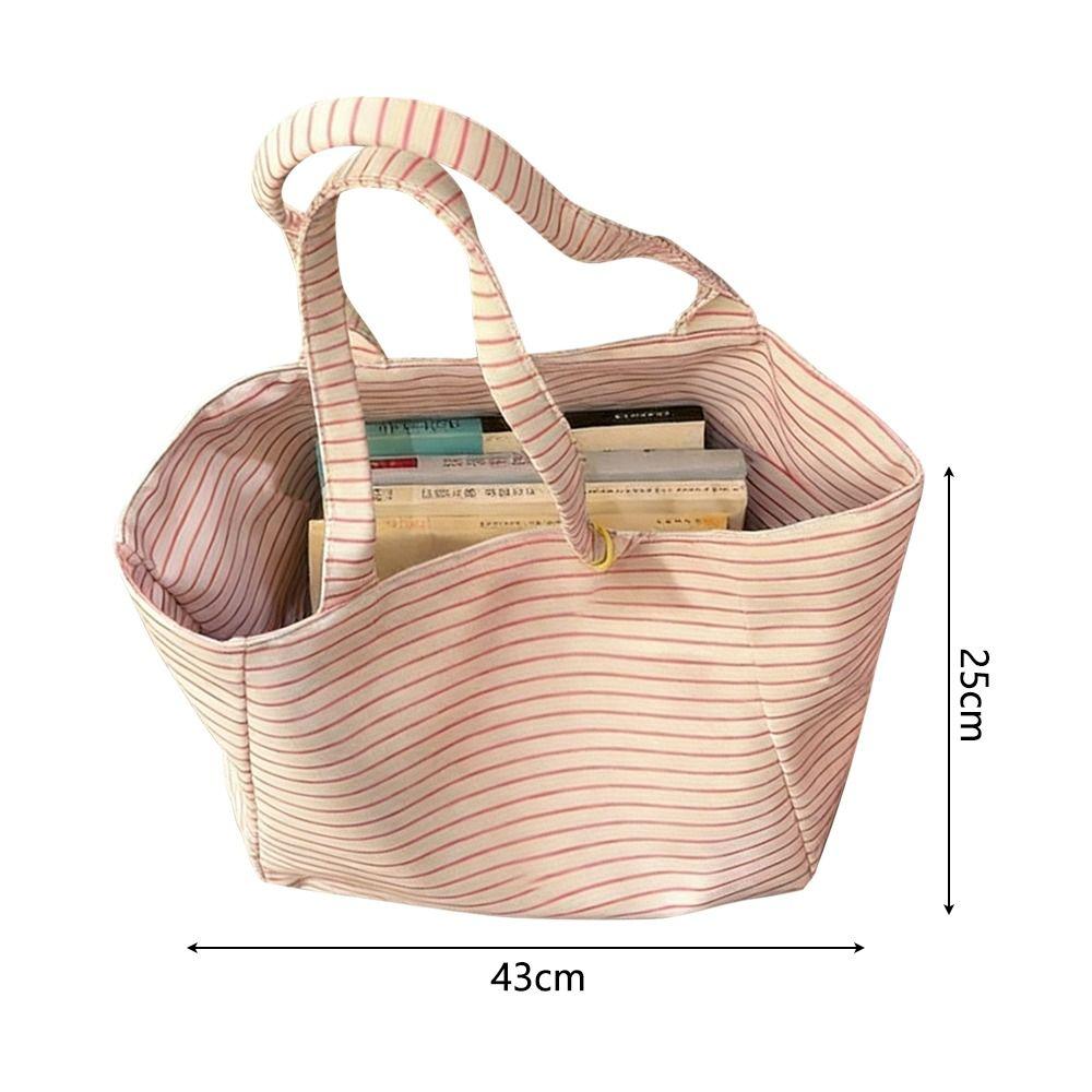 1Pcs Durable Large Capacity Canvas Shoulder Bag Striped Simple Top-Handle Handbag Travel Casual Striped Tote Bag
