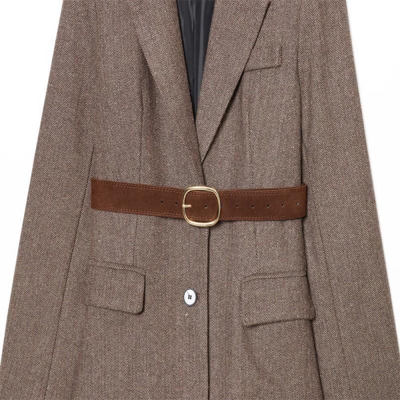 Womens Casual Long Sleeve Blazer With Belt Twill Suit Jacket Loose Fit Commute Style