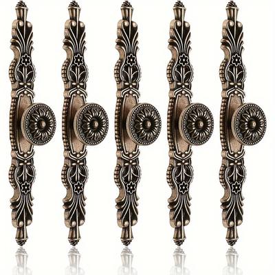 4/8pcs Pull Handles with Fixed Decorative Plate, Antique Brass Pulls, Vintage Handles for Drawer Furniture Kitchen Cabinet Doors with Screws