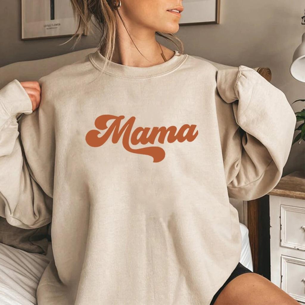 Толстовка Mama Retro Mom Hoodie Mama Пуловер з круглим вирізом Жіночі світшоти з довгим рукавом Подарунок на День матері Подарунки для нової мами Повсякденні топи унісекс