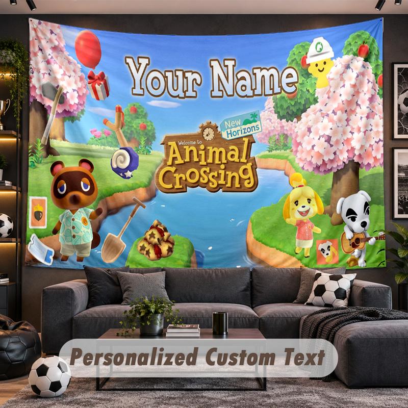 Animal Crossing Personalized Tapestry Support Custom Name, Wall Art Home Decoration