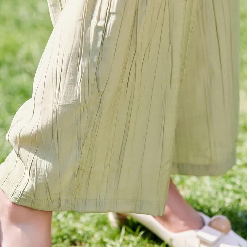 Women's Mid-Aged Summer V-Neck Top & Cropped Pants Set