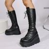 Winter New But Knee Black Wedge Heel Muffin Skinny Martin Boots Punk Women's Boots Thick-soled High Boots Lace-up Boots