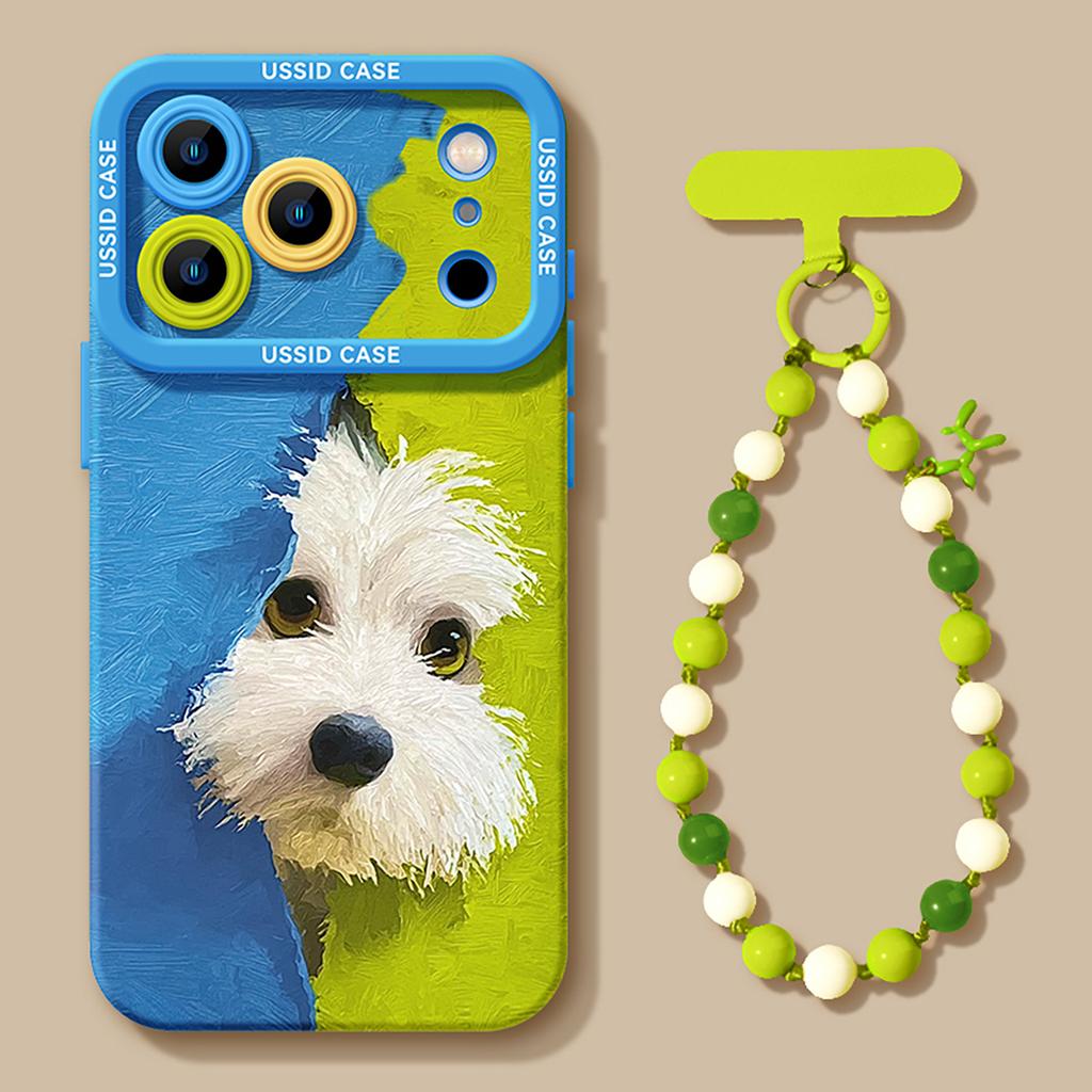 Plush Puppy Green Apple 17promax Cute Iphone16 Cartoon Hanging Chain Cover Soft Phone Case