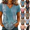 Women Casual V Neck Floral Print T Shirt Short Sleeve Lightweight Loose Fit Top for Everyday Wear