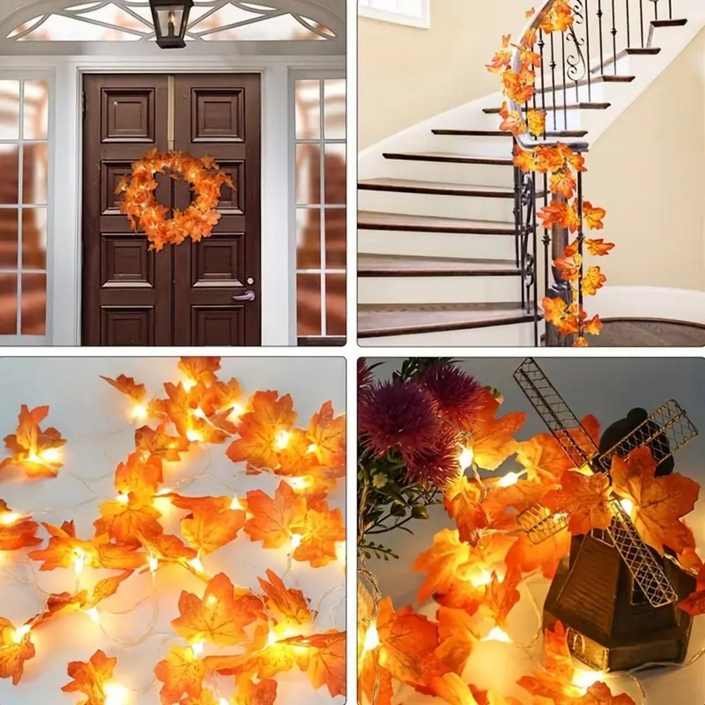 Xiaomi 1pc LED Battery Powered Double Red Maple Leaf Halloween Fall String Light Good Gift Perfect For Home Bedroom Park Patio Decor