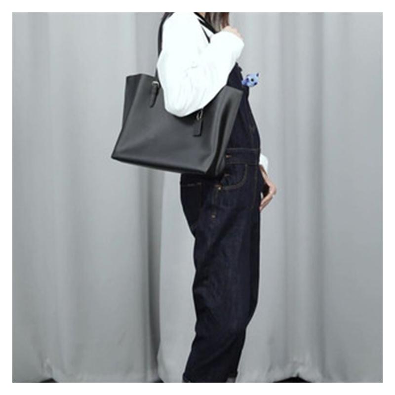 Coach Mollie Fashion Solid Color Metal Logo Decoration Leather Tote Bag Tote Bag Shopping Bag Handbag Shoulder Bag 34 Women's Black