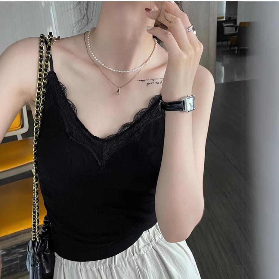 Bow Lace Spaghetti Strap Camisole Women Padded Backless Crop Tank Top