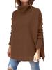 Women's High-Neck Batwing Sleeve Drawstring Knit Sweater