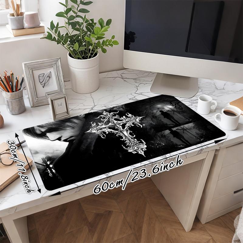 1Pc Gothic Ornate Cross Gaming Mouse Pad Keyboard Desk Mat Non-slip Rubber Lock Edge Waterproof Computer Mousepad for Office Home Decor Q1952