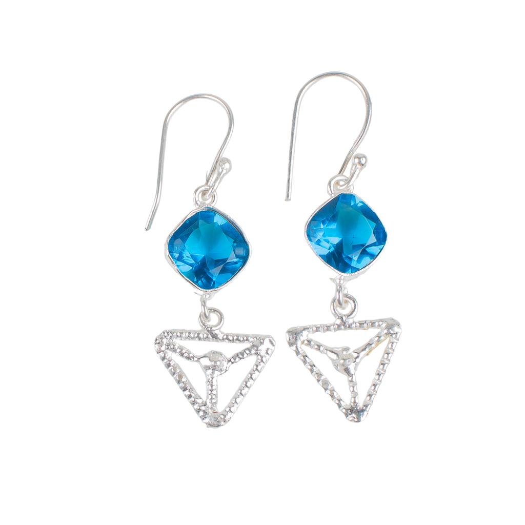 Swiss Blue Topaz Gemstone 925 Sterling Silver Jewelry Handcrafted Earrings 2.00" EE-45-2