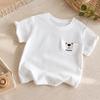 Kids Cotton Short Sleeve T Shirt with Bear Embroidery Pocket for Boys and Girls Summer