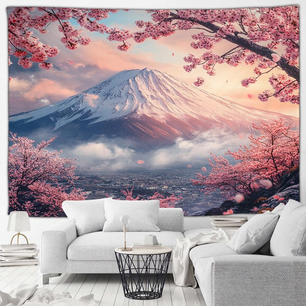 Asian Style Landscape Tapestry Nature Scenery Forest Waterfall Bedroom Living Room Home Wall Hanging Decor Natural Tapestry