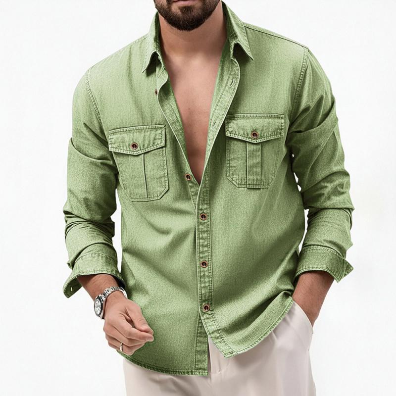 2026 Spring and Autumn Casual Solid Color Simple Shirt Men's Fashion Long Sleeve Jacket