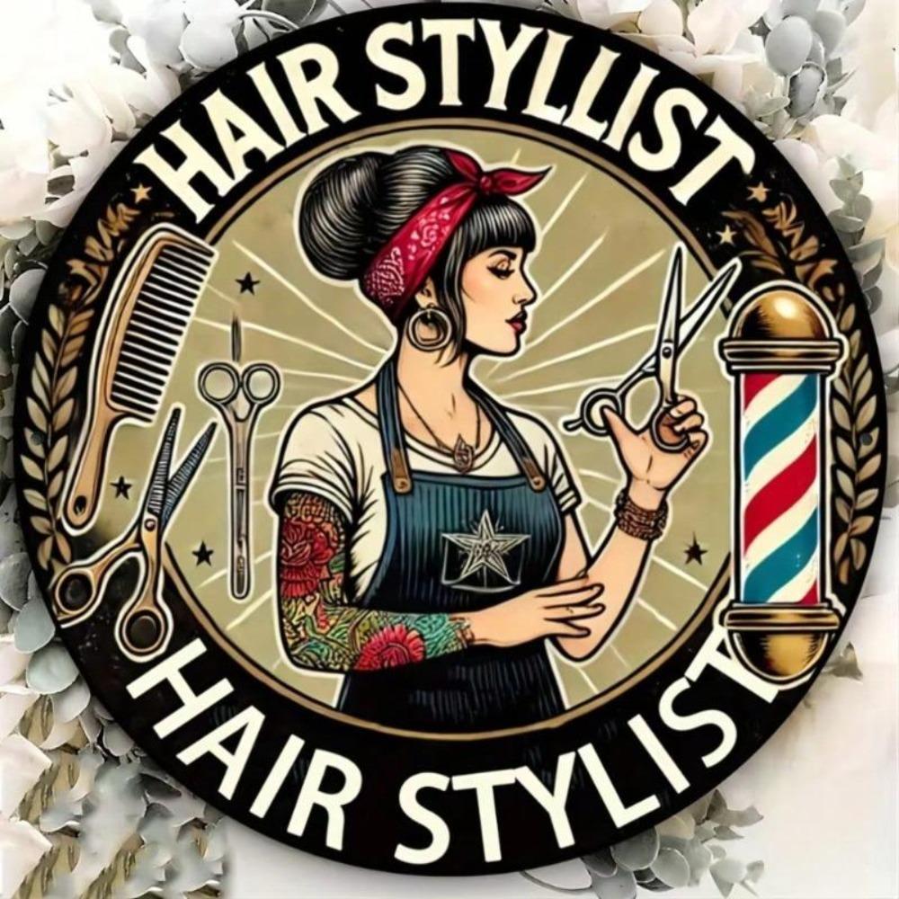 Vintage Barber Shop Metal Tin Sign Hair Stylist Decor Wall Art Gift