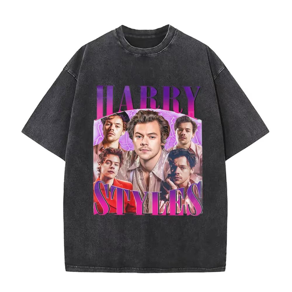 Vintage Washed Harry Styles Graphic T-shirt Men's Pop Album Hip Hop Short Sleeve T-shirts Casual 100% Cotton T Shirts Streetwear
