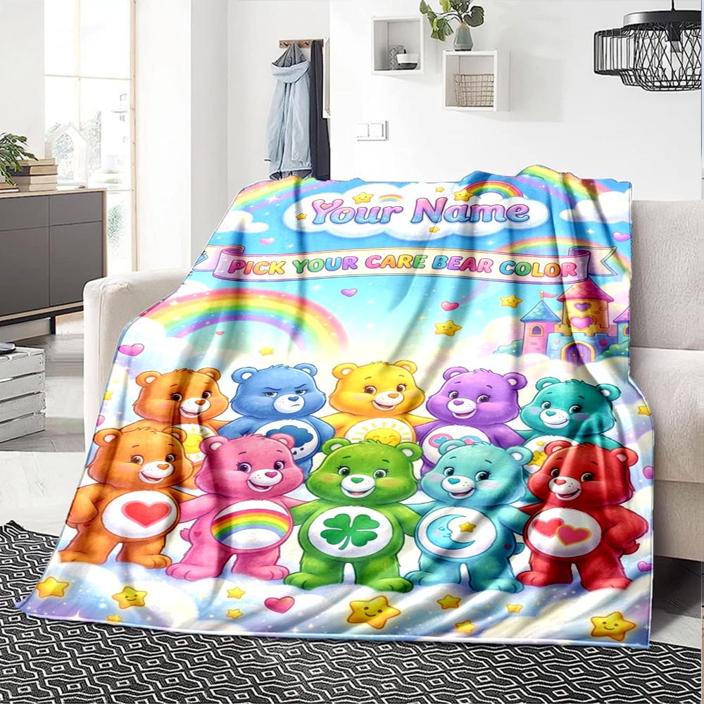 Name Custom Cartoon Care Bears Print Flannel Blanket High Quality Warm Comfortable Cover for All Seasons Perfect for Gifts Home Decor
