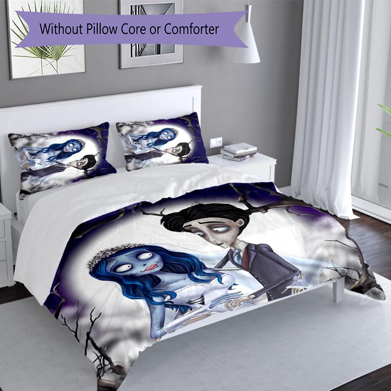 3-teiliges Trauerliebe Das Corpse Bride Muster Bettwäsche-Set Bettbezug-Set beinhaltet Bettbezug & Kissenbezüge, perfekte Ganzjahres-Schlafzimmerdekoration & Geschenk