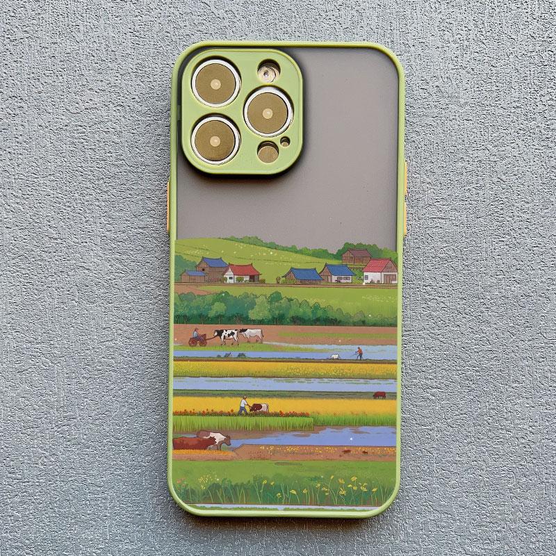 Retro Countryside Scenery Painting Phone Case For iPhone 15 14 13 12 11 Pro Max Mini 16 Pro Max Plus XR XS X SE2 7 8 Plus Covers