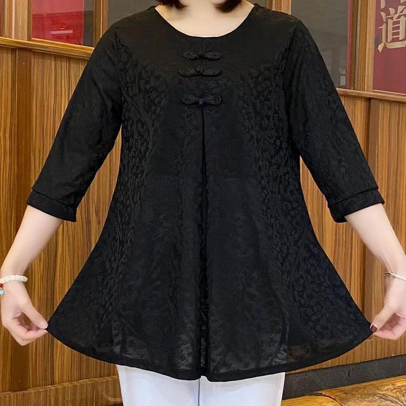 Summer Women's Round Neck Jacquard Blouse Loose Half Sleeves Pullover Plus Size Blouse