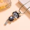 Korean Style Cat Crystal Pendant Sweater Necklace - Elegant Women's Accessory