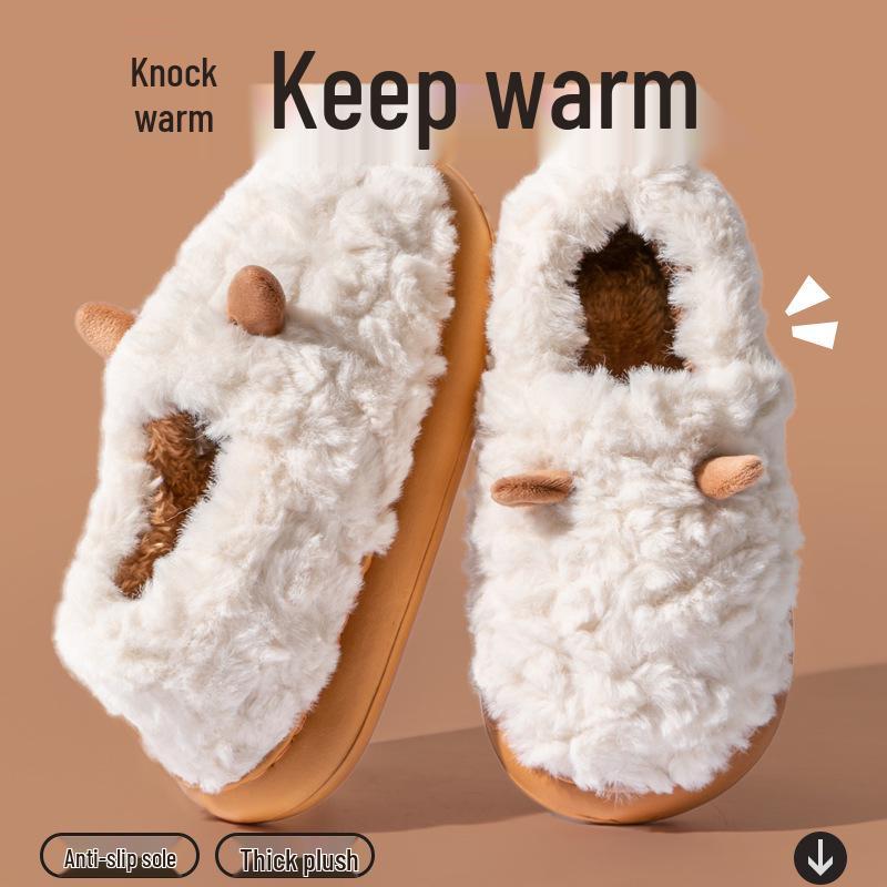 Women's and Men's Plush Non-Slip Indoor Cotton Slippers for Autumn/Winter