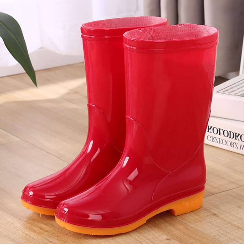High rain boots rain shoes waterproof shoes glue shoe cover shoes women's fashion medium tube velvet cotton warm adult non-slip kitchen summer