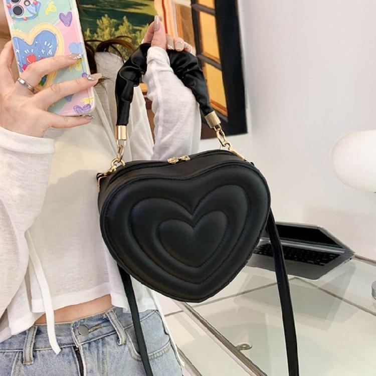 Solid Shoulder Crossbody Bag PU Leather Heart Shape Handbag for Daily Activity
