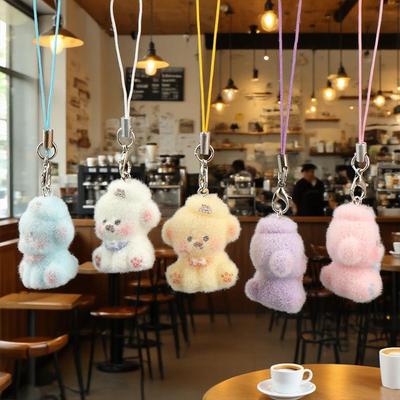 3D Flok Hayvan Kolye Ucu Telefon Anahtarlık Kordon Asılı Charm Çanta Kolye Ucu Çift Anahtarlık