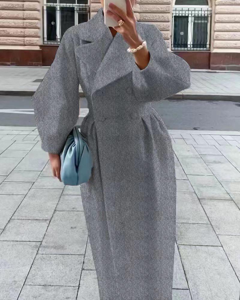 Retro European & American Lantern Sleeve Wool Coat with Large Lapel for Autumn and Winter