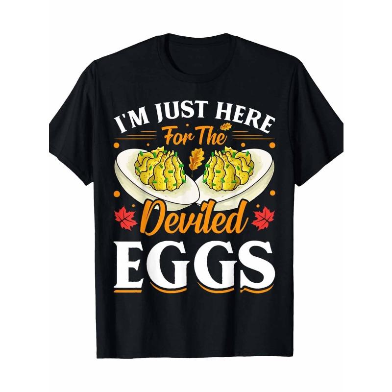 

European sizes Deviled Eggs Graphic Tee for Men, Casual Fit, Short Sleeve, Crew Neck T-Shirt - Perfect for All Seasons, 4XL чорний