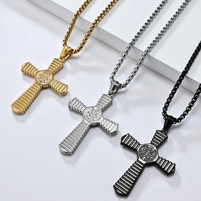 St. Benedikt Der Exorzist Titanstahl Kreuz Halskette für Männer Vintage Körperschutz Anhänger Einfacher Glaubensschmuck Nicht Verblassende Unisex Partnerkette