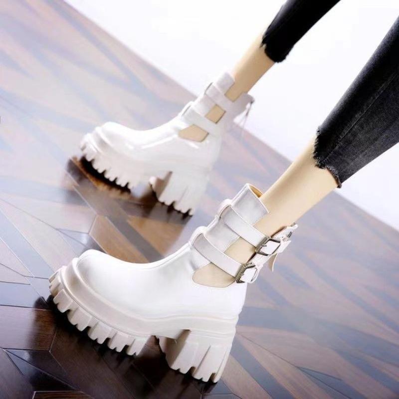 Fashion Platform Platform High-heeled Hollow Fashion Boots 2025 Spring and Summer New Double Belt Buckle British Style