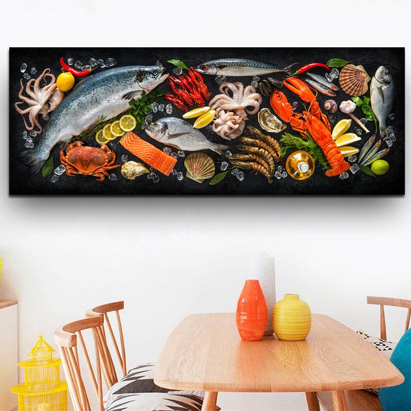 Kitchen Themed Wall Art Decor Canvas Painting Fish and Seafood Posters and Prints Pictures for Dining Room Cuadros No Frame