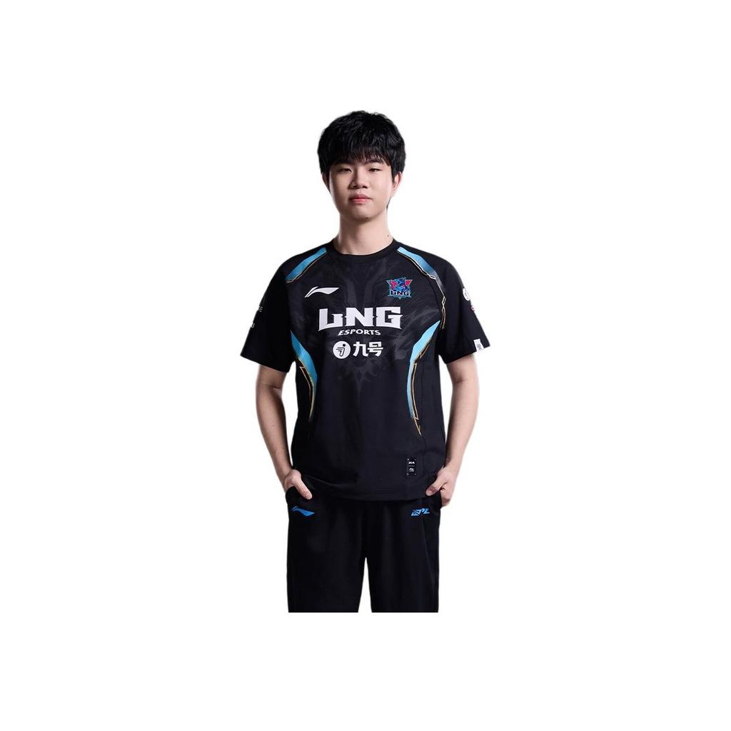 Li Ning LNG Team Classic Comfortable Printed Pattern Fitted Short Sleeve Raglan T-Shirt Unisex T-Shirts Black ATSU675-1