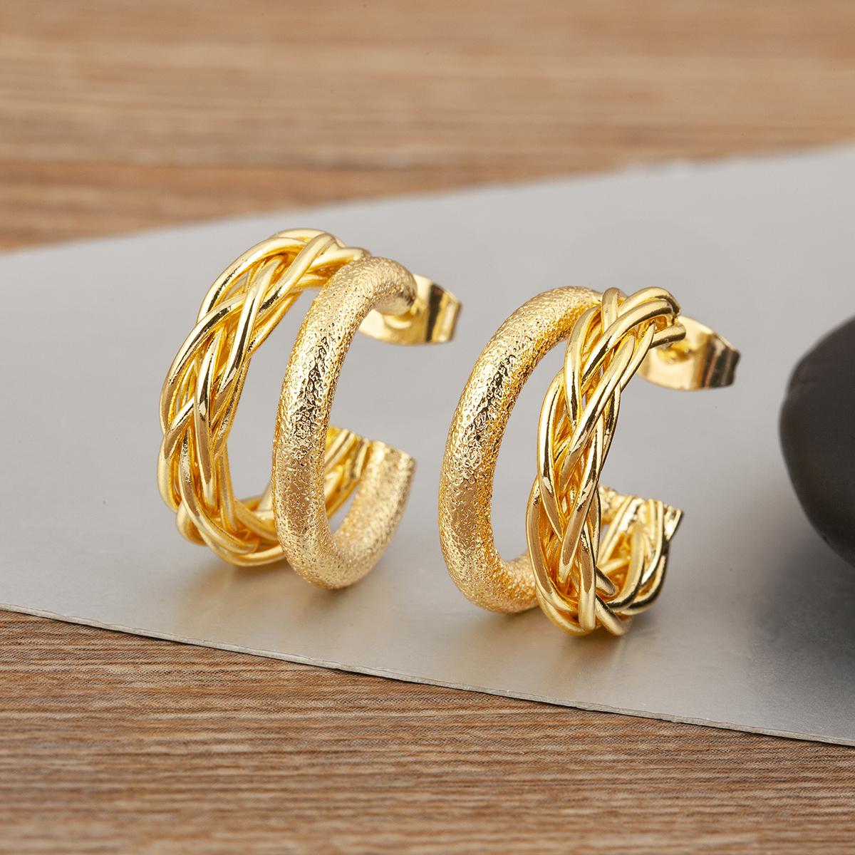 

Nidin New Arrival 3 Styles Double Layer Stud Earrings For Women Female Vintage Copper Ear Jewelry Engagement Wedding Party Gifts