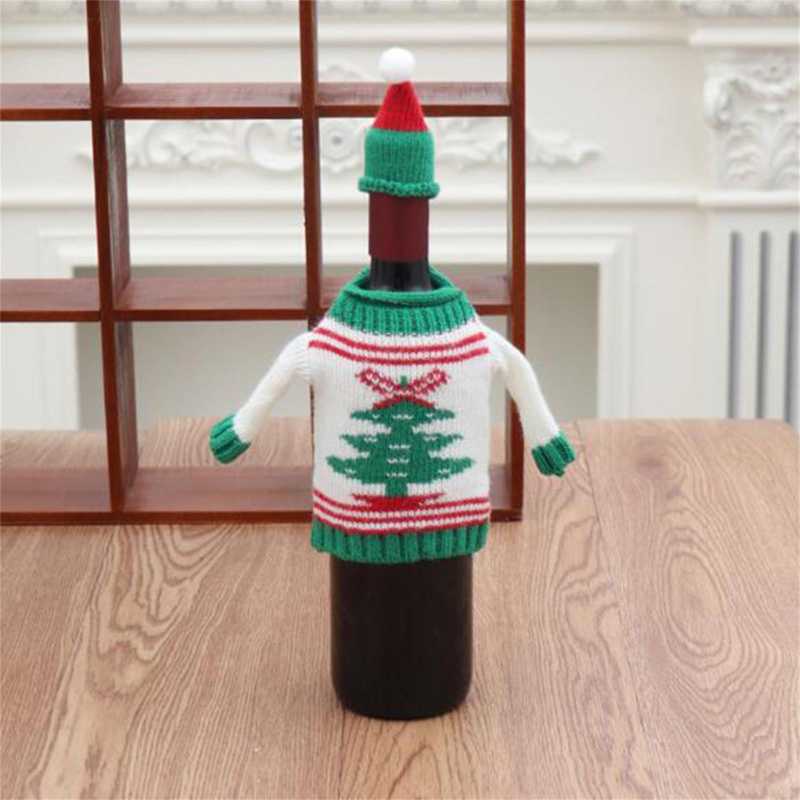 

Рождественский декор для бутылки вина, набор Санта-Клауса, снеговика, крышка для бутылки, одежда, украшение для кухни на Новый год, Рождественский ужин, вечеринку One Size