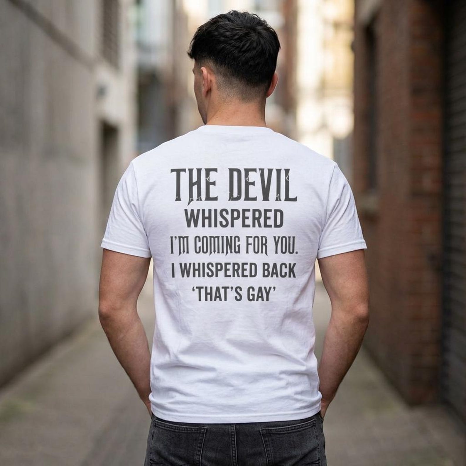 The Devil Whispered I m Coming For You T-Shirt; Funny Sarcastic Quote Tee; I Whispered Back Graphic Top S