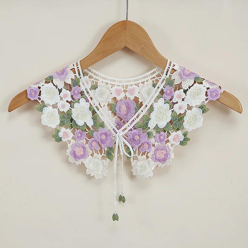 Women Detachable Collars Girls Lapel Fake False Collar Decorative Floral Embroidery Necklace Choker Blouse Tops Neck Shawl