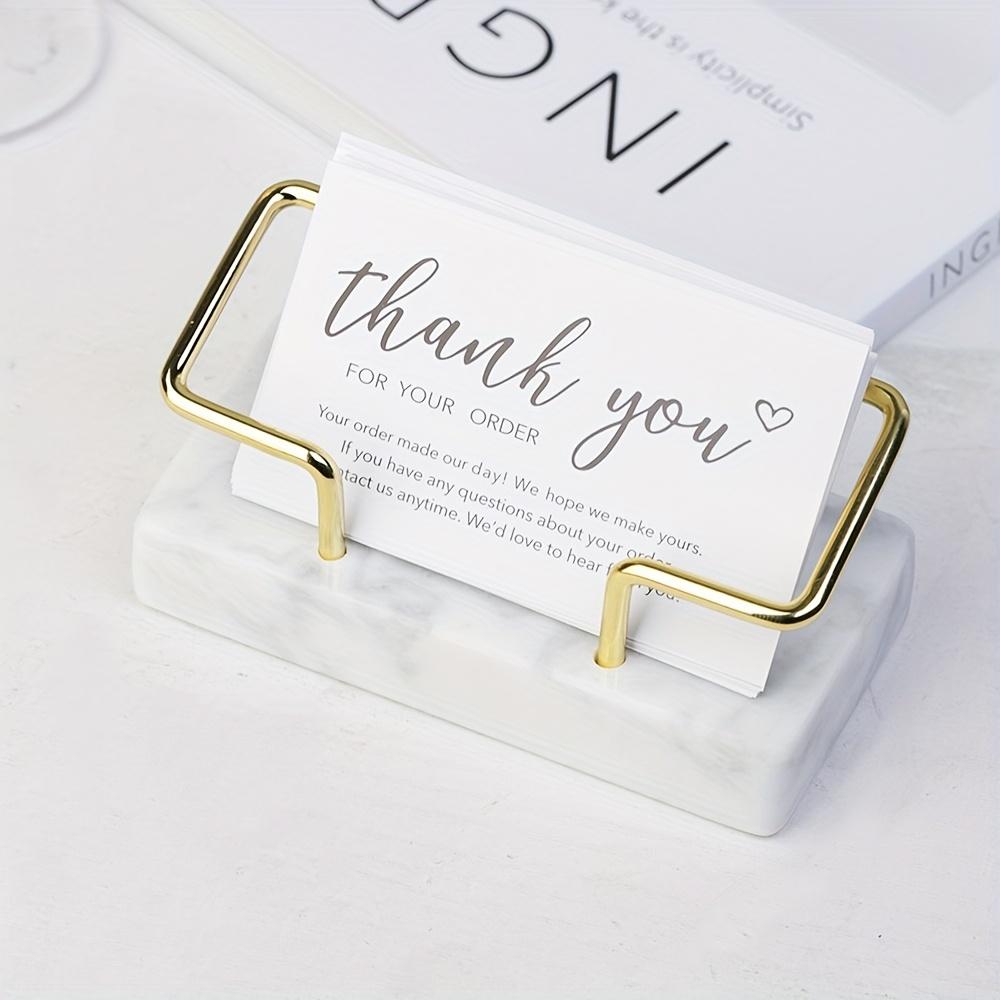 1PC Elegant Marble Business Card with Gold Metal Frame - Double Slot Desktop Business Card Storage