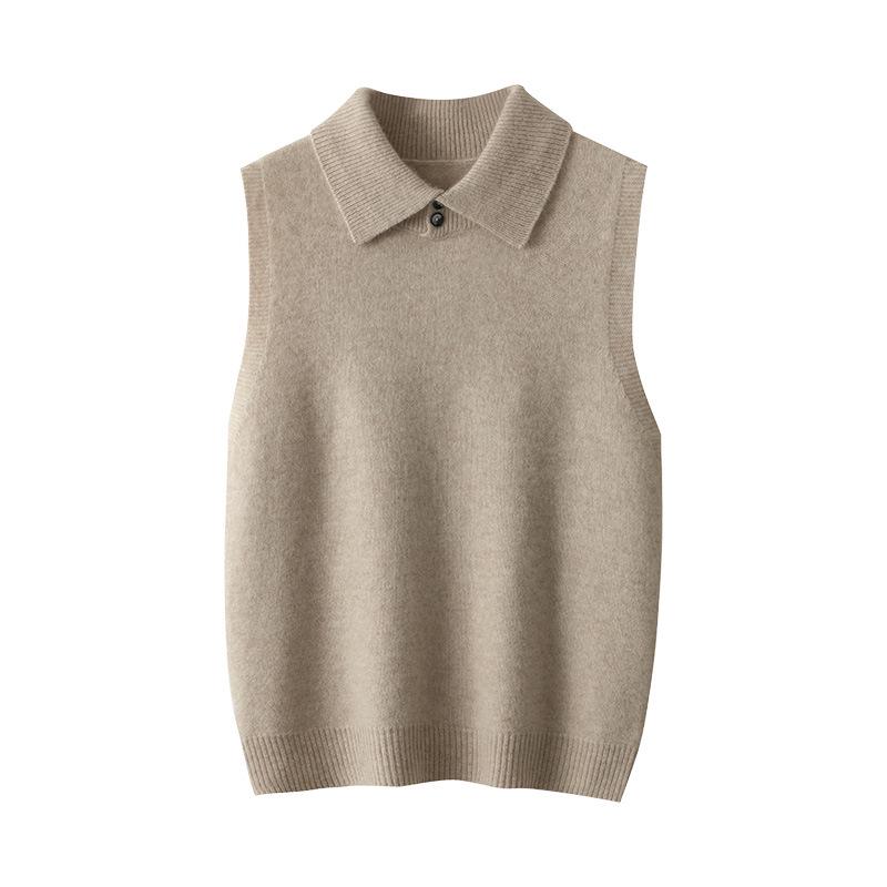 Cashmere Button-Up Sleeveless Sweater Vest with Polo Collar