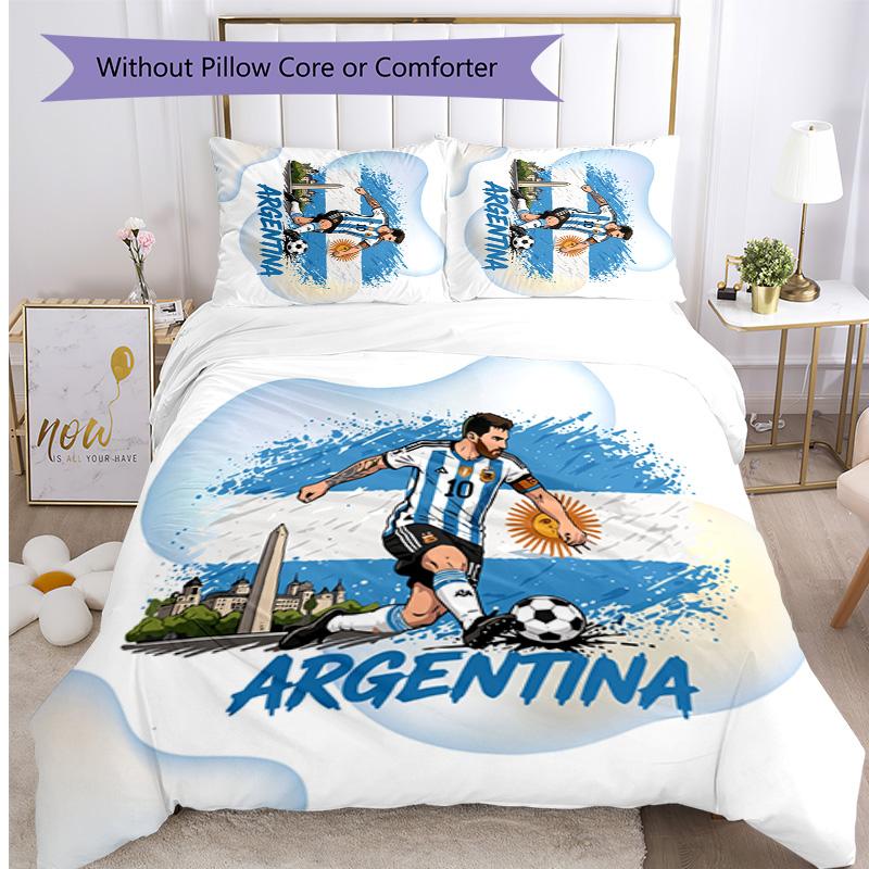 Set Biancheria da Letto Stampata Calcio Argentina 3 Pezzi Copriletto Traspirante Accogliente come Regalo per Inaugurazione Casa o Festa