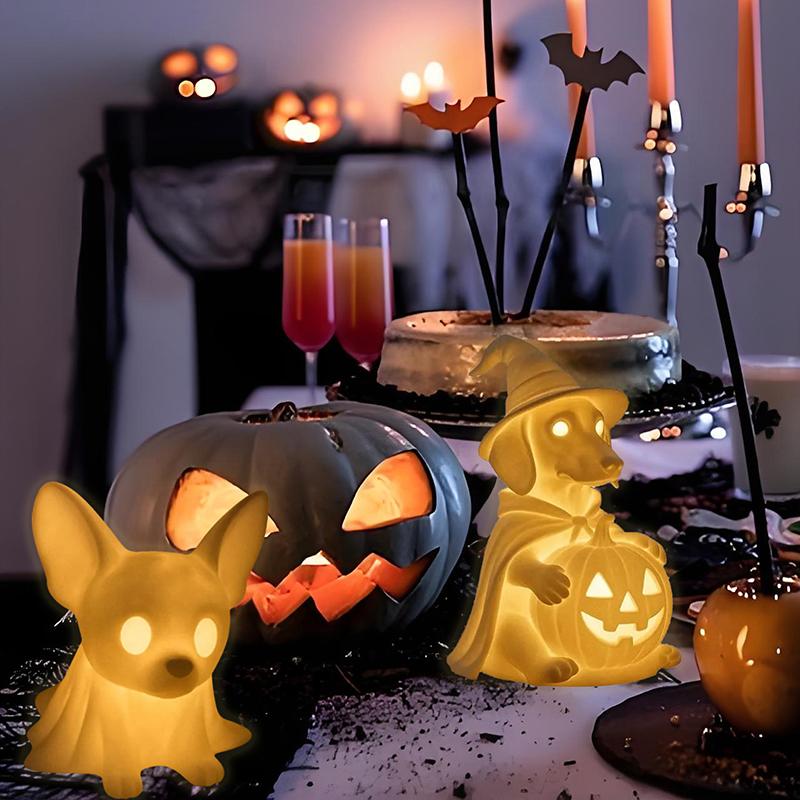Halloween Dachshund Ghost Lamp, Halloween French Bulldog Glowing Ghost Figurine, Cute Dog Display Statue Nightlight Decorations