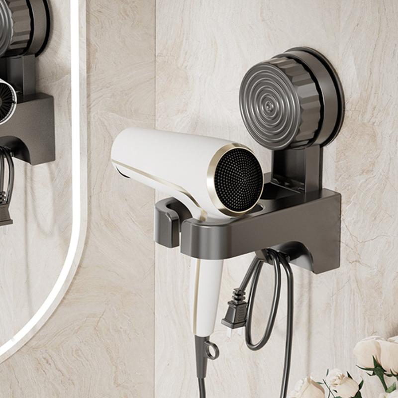 Plastic Suction Cup Hair Dryer Holder Wall Mounted Reusable Hair Dryer Storage Rack Punch-Free Space Saving