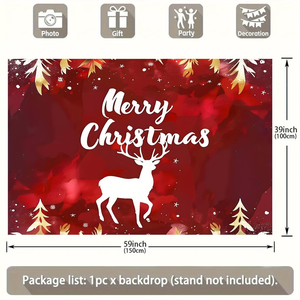 1Pcs White Reindeer Red Xmas Snow Decoration Background Winter Backdrop For Photo Studio Photo Booth Party