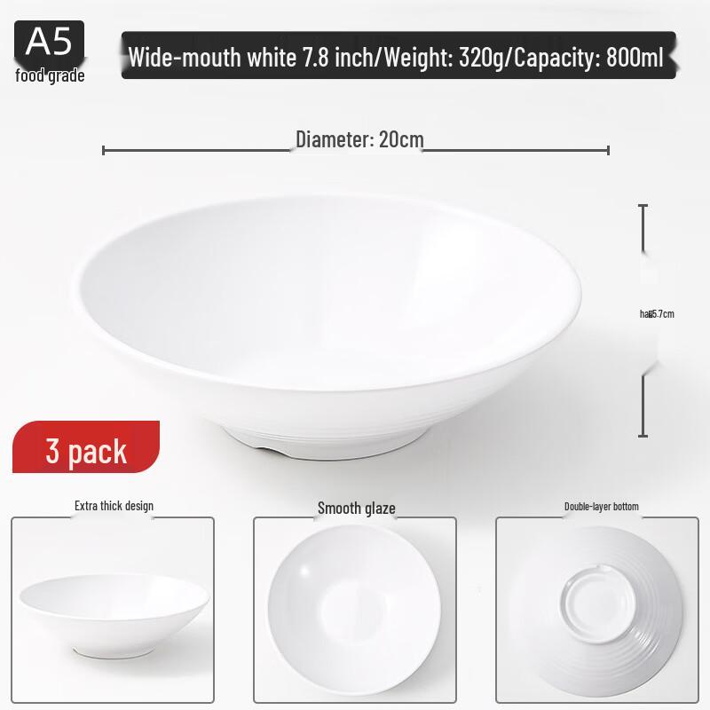 VAKADA Commercial Melamine Noodle & Soup Bowls (3-Pack)