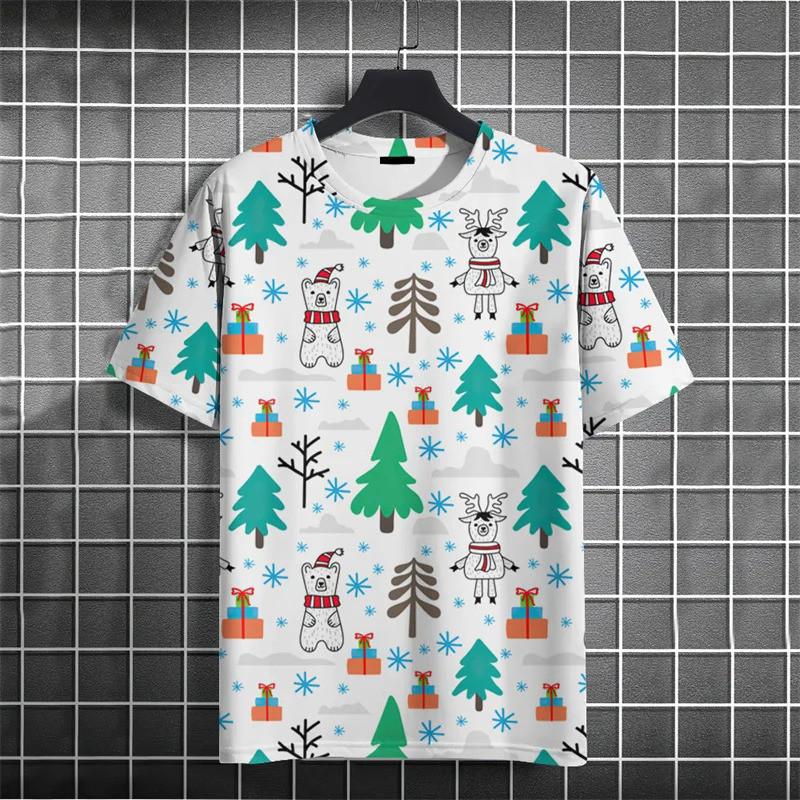 Christmas tree pattern 3D printed T-shirt street men's fashion plus size casual O-neck short sleeved T-shirt