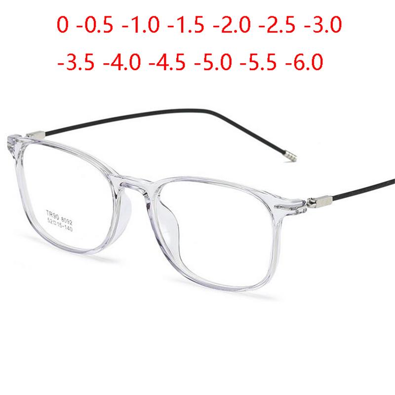 TR90 Square Prescription Eyeglasses Unisex Steel Wire Leg  Nearsighted Glasses Transparent Diopter -0.5 -1.0 -1.5 -2.0 To -6.0