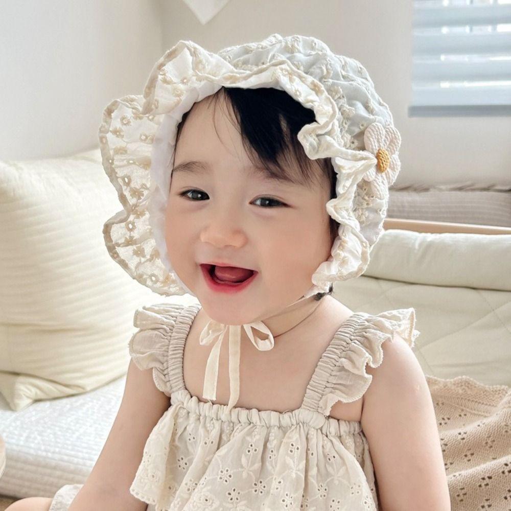 

Flower Baby Fetal Cap Ruffle Sun Hat Infant Bonnet Hat Toddler білий